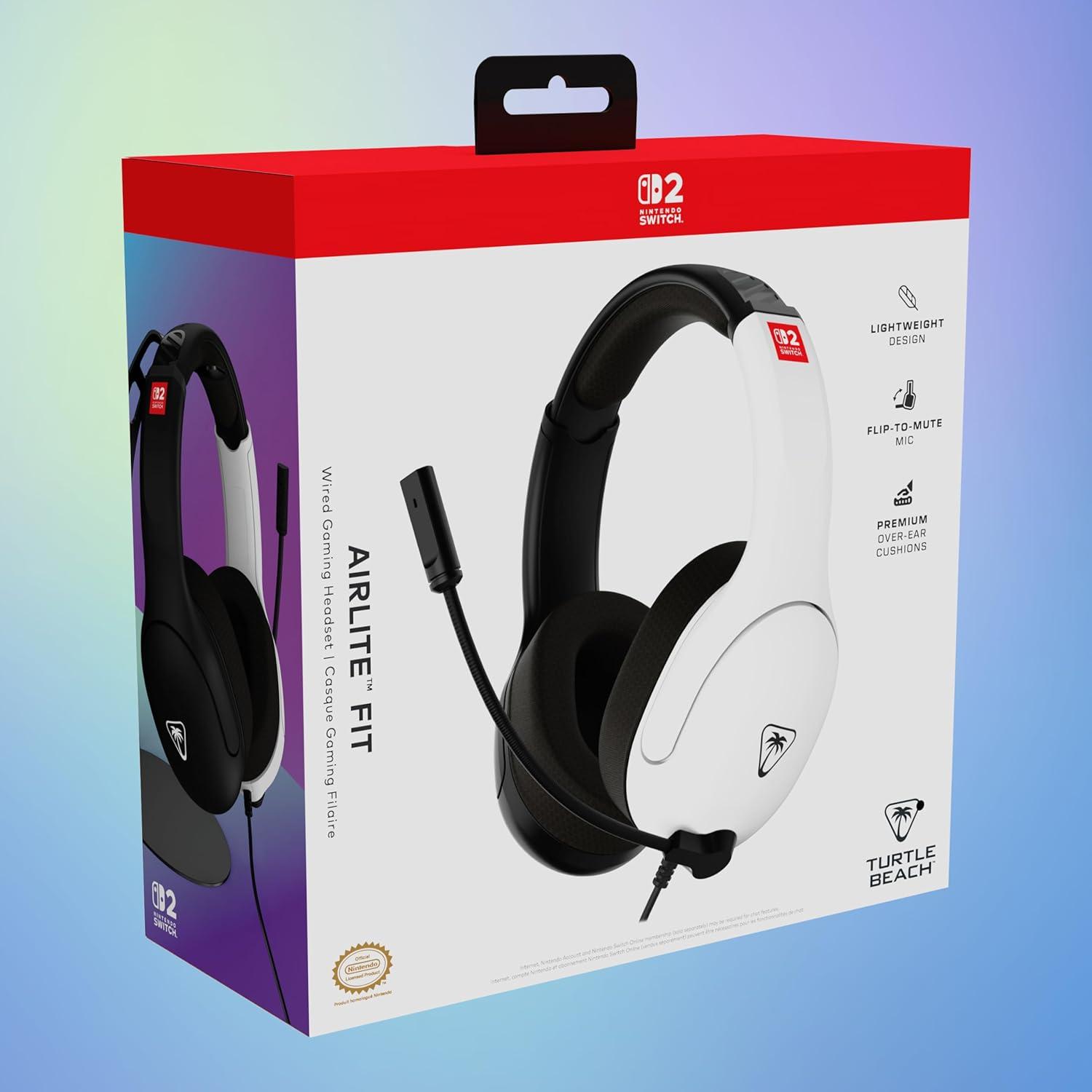 imageTurtle Beach Airlite Fit Wired Gaming Headset Mario Star Officially Licensed for Nintendo Switch 2 Nintendo Switch Durable LightweightBlack and White