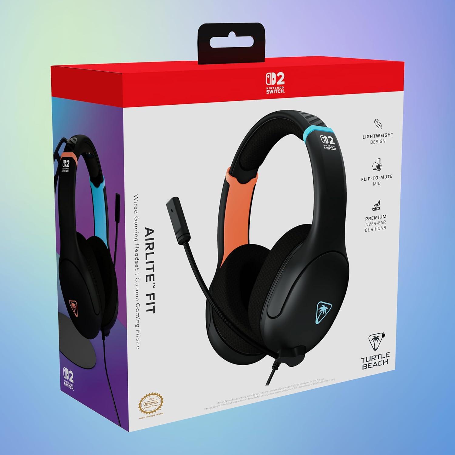 imageTurtle Beach Airlite Fit Wired Gaming Headset Mario Star Officially Licensed for Nintendo Switch 2 Nintendo Switch Durable LightweightCharcoal RedBlue