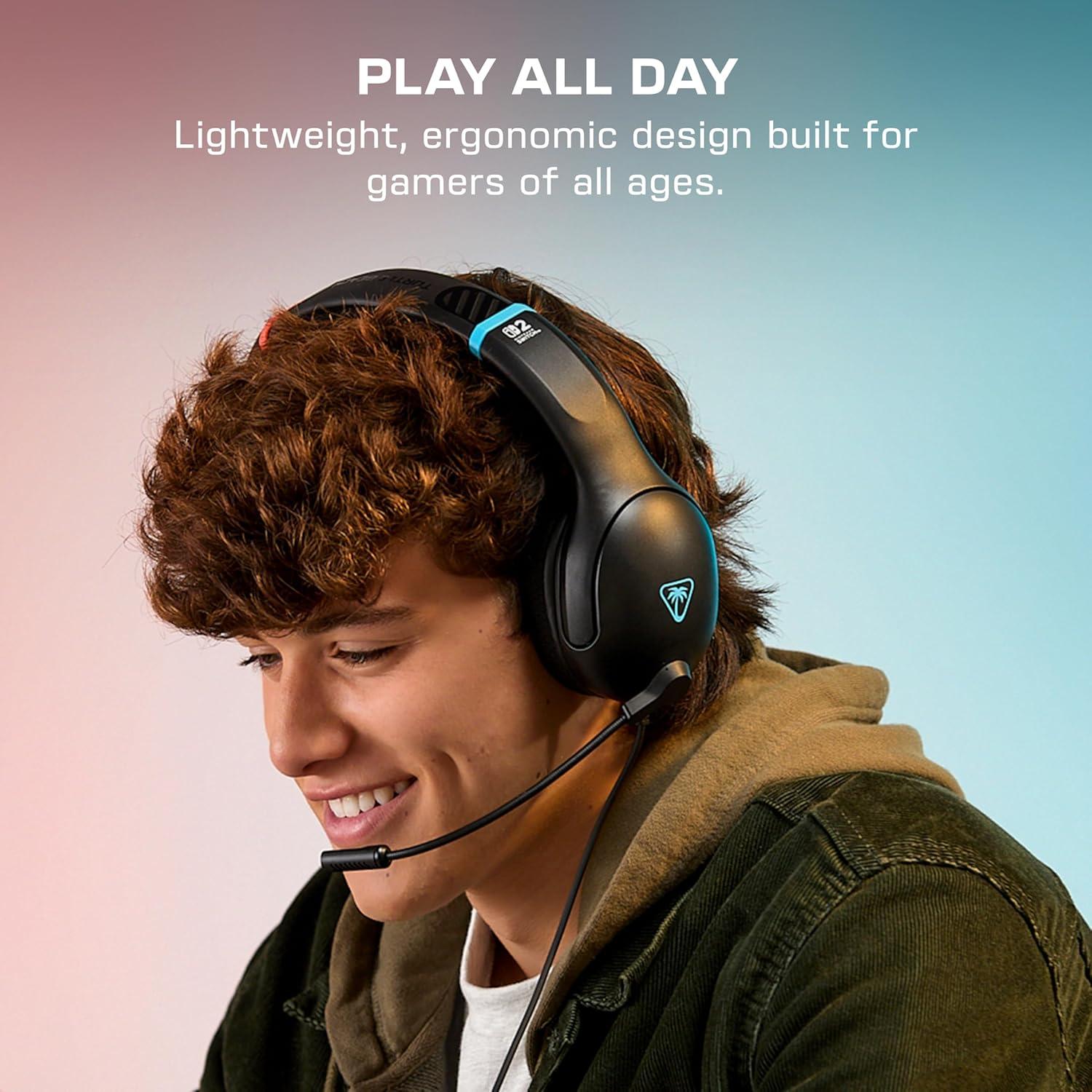 imageTurtle Beach Airlite Fit Wired Gaming Headset Mario Star Officially Licensed for Nintendo Switch 2 Nintendo Switch Durable LightweightCharcoal RedBlue