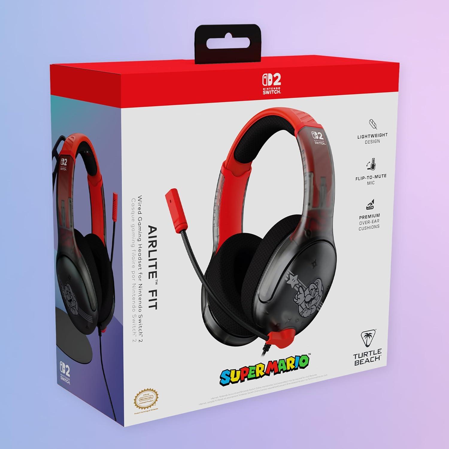 imageTurtle Beach Airlite Fit Wired Gaming Headset Mario Star Officially Licensed for Nintendo Switch 2 Nintendo Switch Durable LightweightMario Star