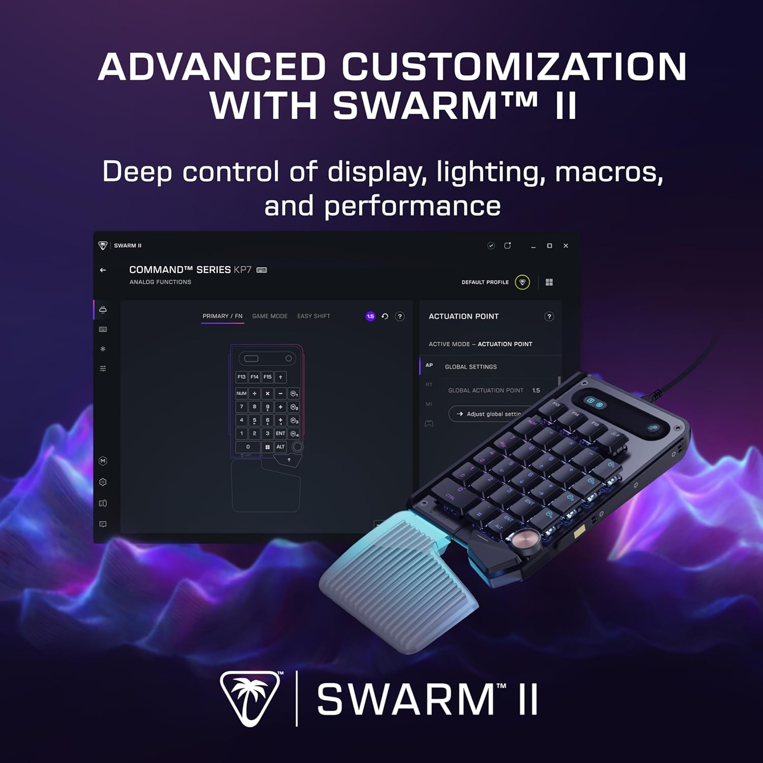 imageTurtle Beach Command Series KB7 TKL Wired Gaming Keyboard 43 Touchscreen Command Display Titan LowProfile Hall Effect Switches Double Shot PBT Keycaps True 8K Polling PerKey RGB LightingKP7 Keypad