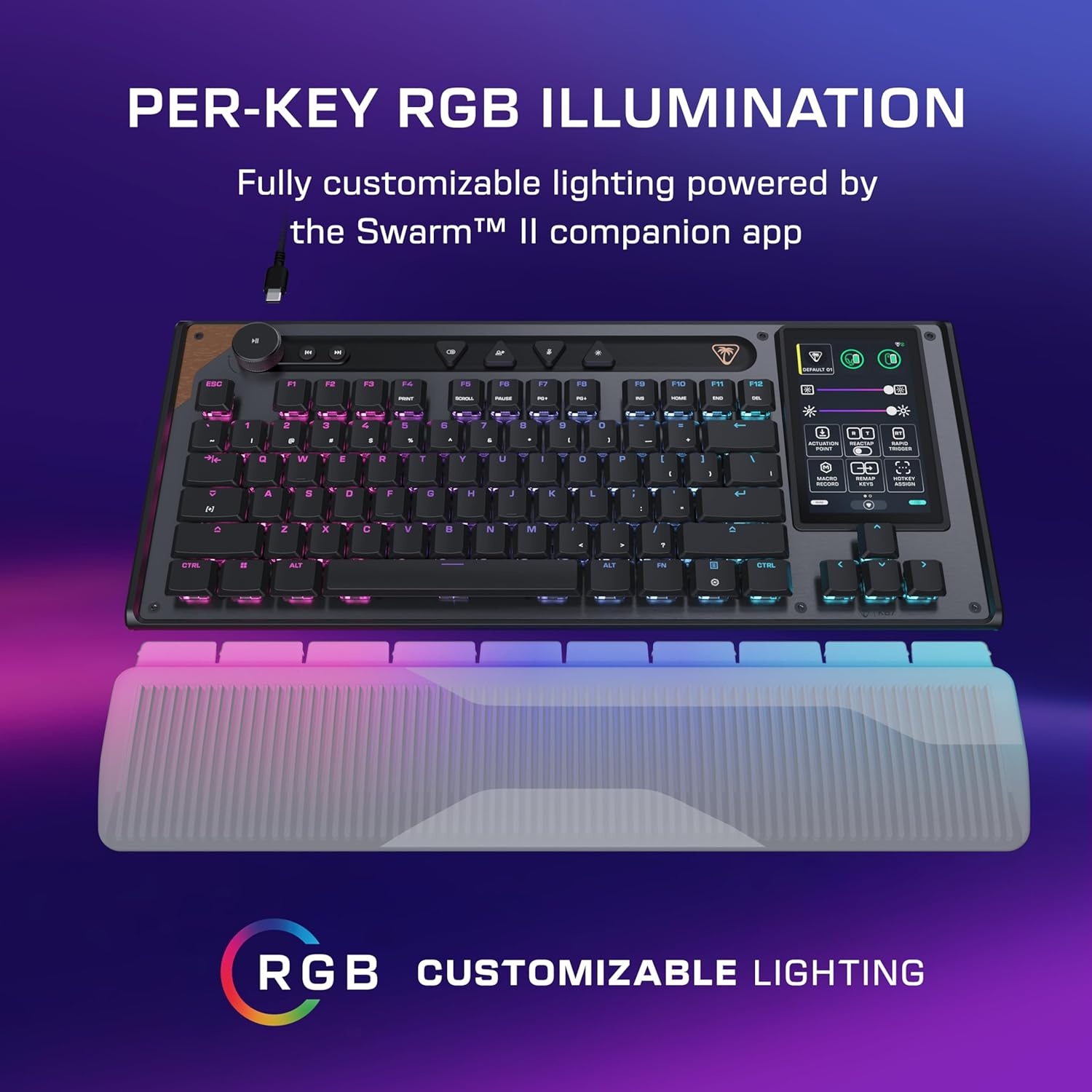 imageTurtle Beach Command Series KB7 TKL Wired Gaming Keyboard 43 Touchscreen Command Display Titan LowProfile Hall Effect Switches Double Shot PBT Keycaps True 8K Polling PerKey RGB LightingKB7 Keyboard