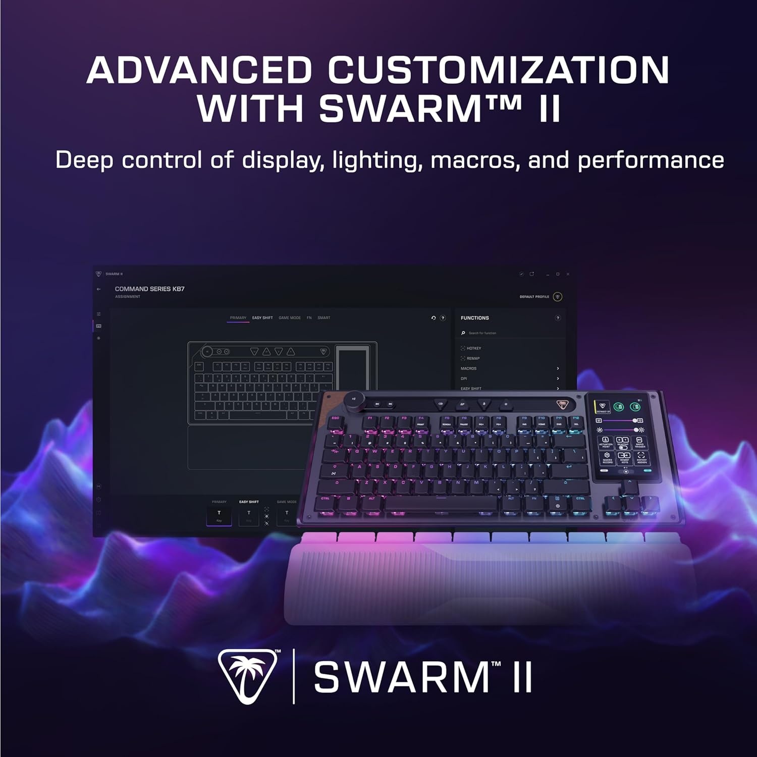imageTurtle Beach Command Series KB7 TKL Wired Gaming Keyboard 43 Touchscreen Command Display Titan LowProfile Hall Effect Switches Double Shot PBT Keycaps True 8K Polling PerKey RGB LightingKB7 Keyboard
