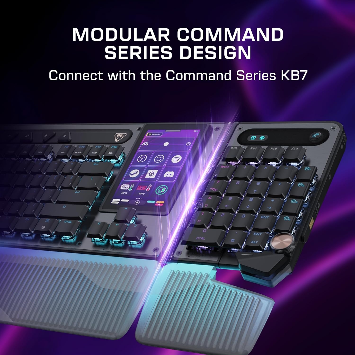 imageTurtle Beach Command Series KB7 TKL Wired Gaming Keyboard 43 Touchscreen Command Display Titan LowProfile Hall Effect Switches Double Shot PBT Keycaps True 8K Polling PerKey RGB LightingKP7 Keypad