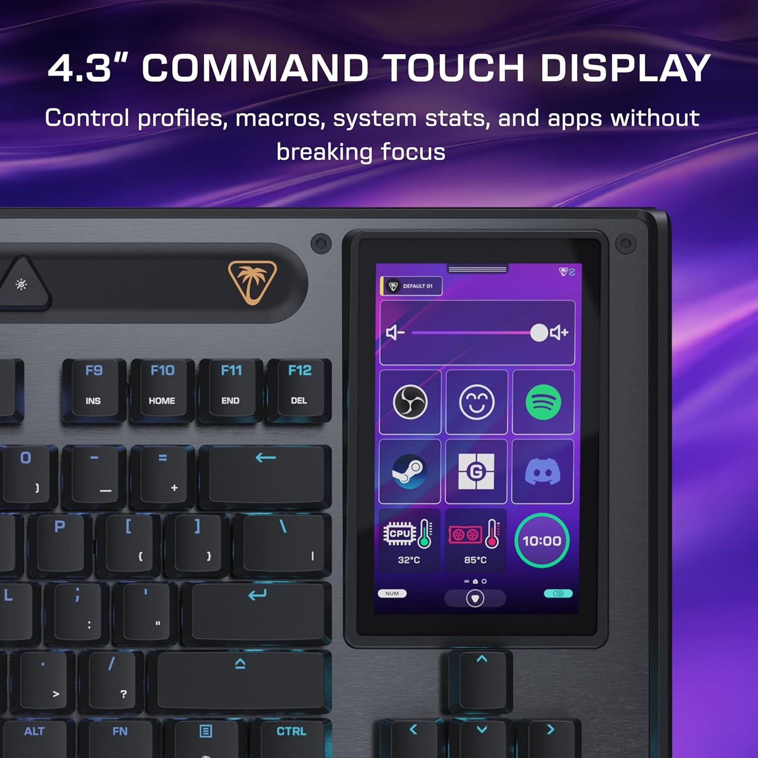imageTurtle Beach Command Series KB7 TKL Wired Gaming Keyboard 43 Touchscreen Command Display Titan LowProfile Hall Effect Switches Double Shot PBT Keycaps True 8K Polling PerKey RGB LightingKB7 Keyboard