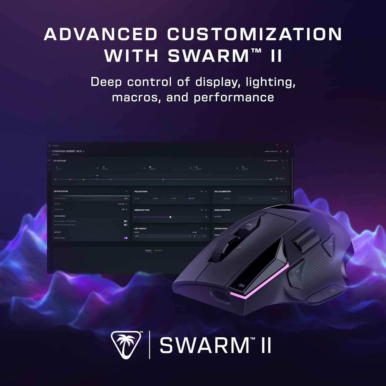 image:imageTurtle Beach Command Series MC7 Wireless Gaming Mouse BuiltIn Touchscreen Command Display True 8K Polling OwlEye 30K DPI Optical Sensor TriMode Connectivity Titan Optical Switches Charge DockMC5 Wireless Mouse