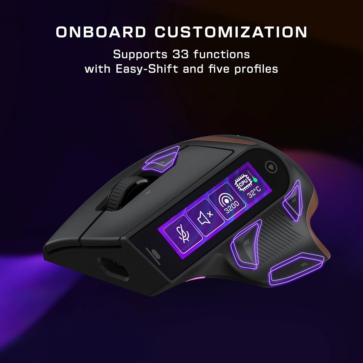 image:imageTurtle Beach Command Series MC7 Wireless Gaming Mouse BuiltIn Touchscreen Command Display True 8K Polling OwlEye 30K DPI Optical Sensor TriMode Connectivity Titan Optical Switches Charge DockMC7 Wireless Mouse