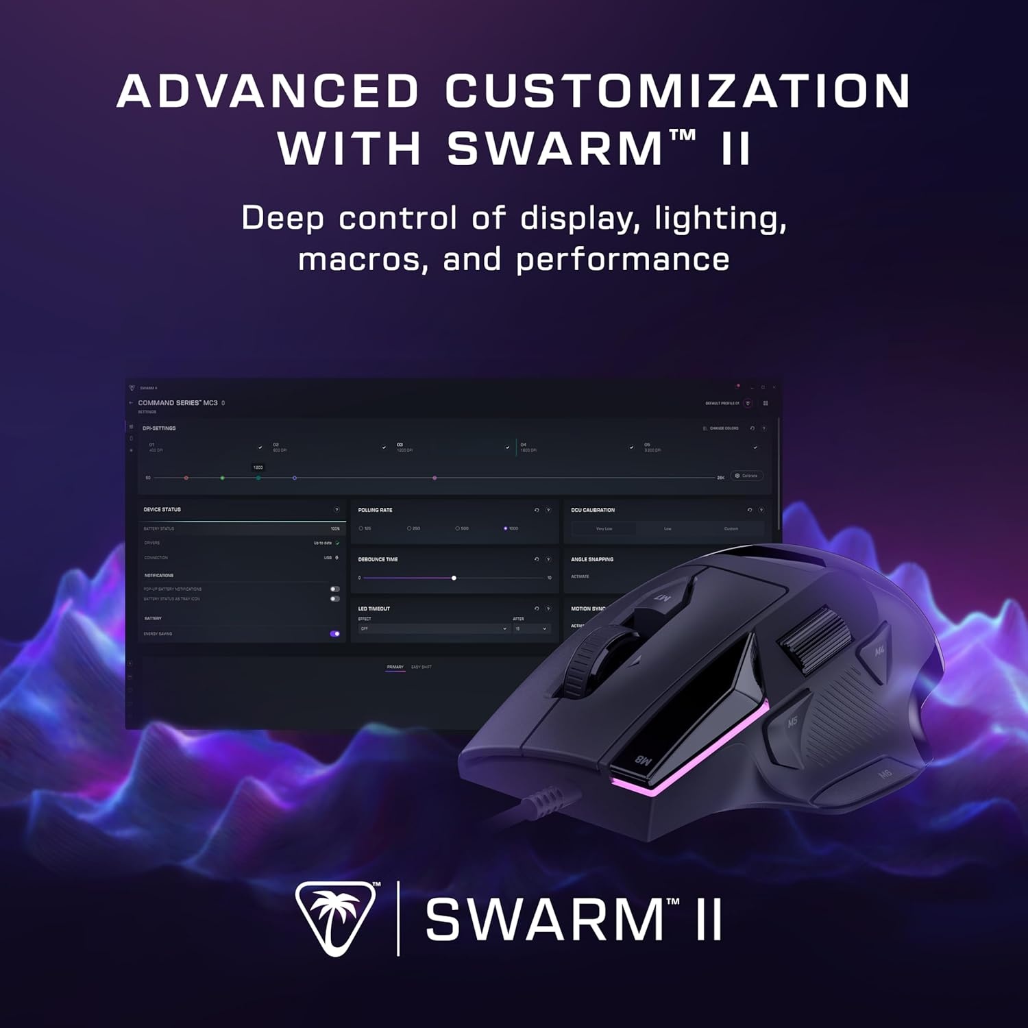 image:imageTurtle Beach Command Series MC7 Wireless Gaming Mouse BuiltIn Touchscreen Command Display True 8K Polling OwlEye 30K DPI Optical Sensor TriMode Connectivity Titan Optical Switches Charge DockMC3 Wired Mouse