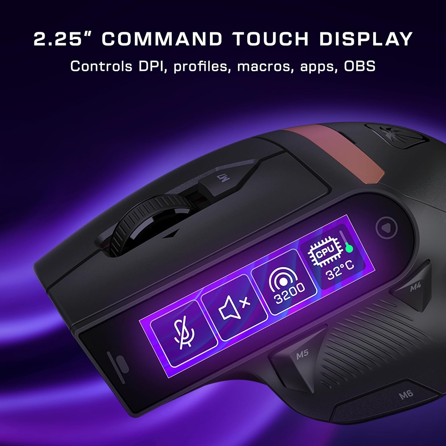 image:imageTurtle Beach Command Series MC7 Wireless Gaming Mouse BuiltIn Touchscreen Command Display True 8K Polling OwlEye 30K DPI Optical Sensor TriMode Connectivity Titan Optical Switches Charge DockMC7 Wireless Mouse